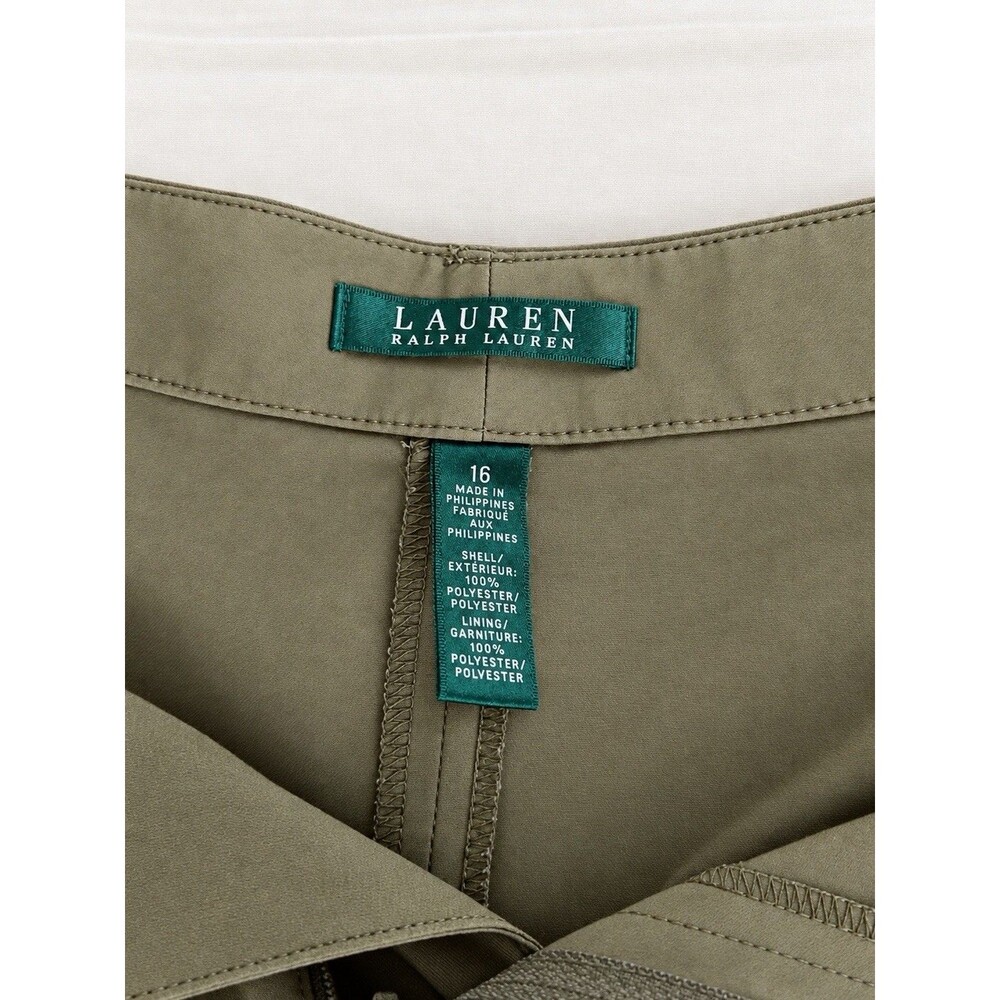 Lauren Ralph Lauren Women’s Olive Green Dress Shorts Size 16 Pleated High Rise